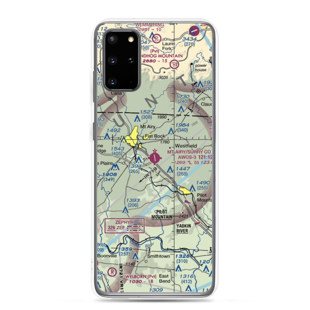Mount Airy Surry County Airport (MWK) VFR Sectional Samsung Case Samsung Galaxy S20 Plus model shown