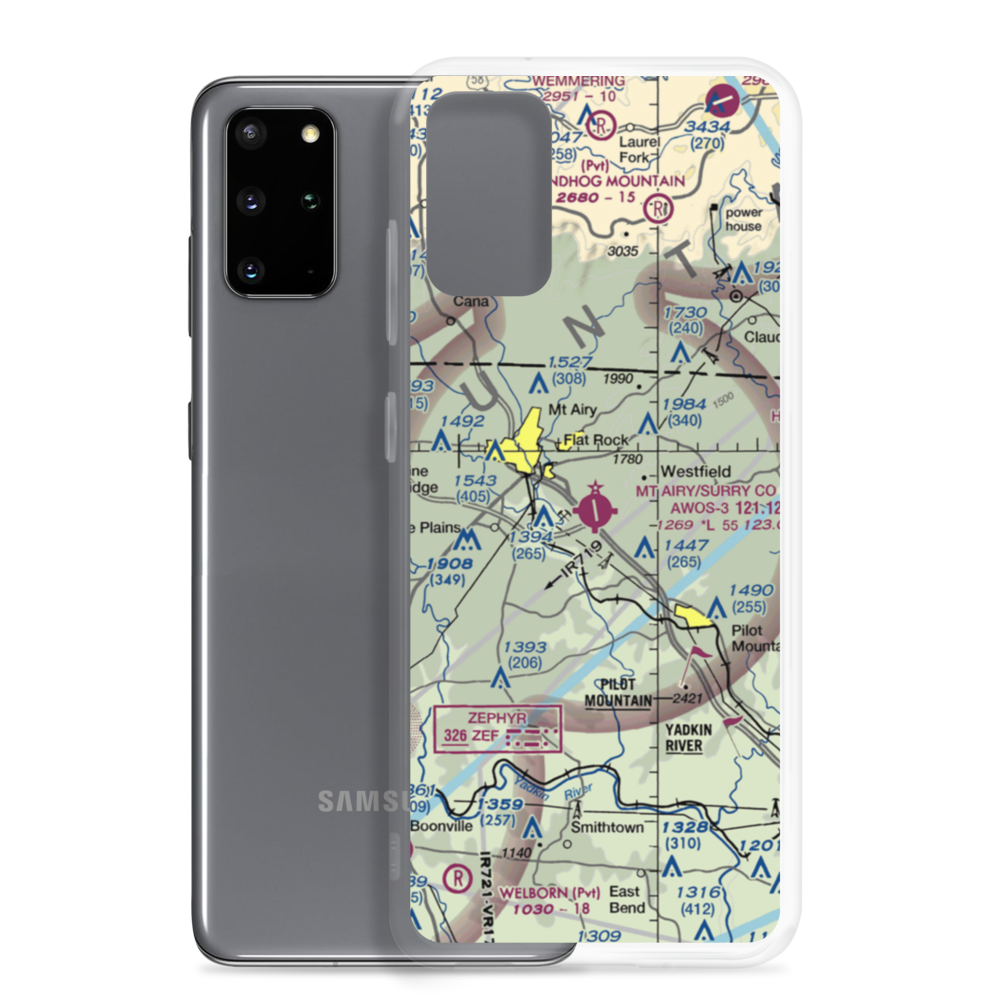 Mount Airy Surry County Airport (MWK) VFR Sectional Samsung Case Samsung Galaxy S20 Plus model shown