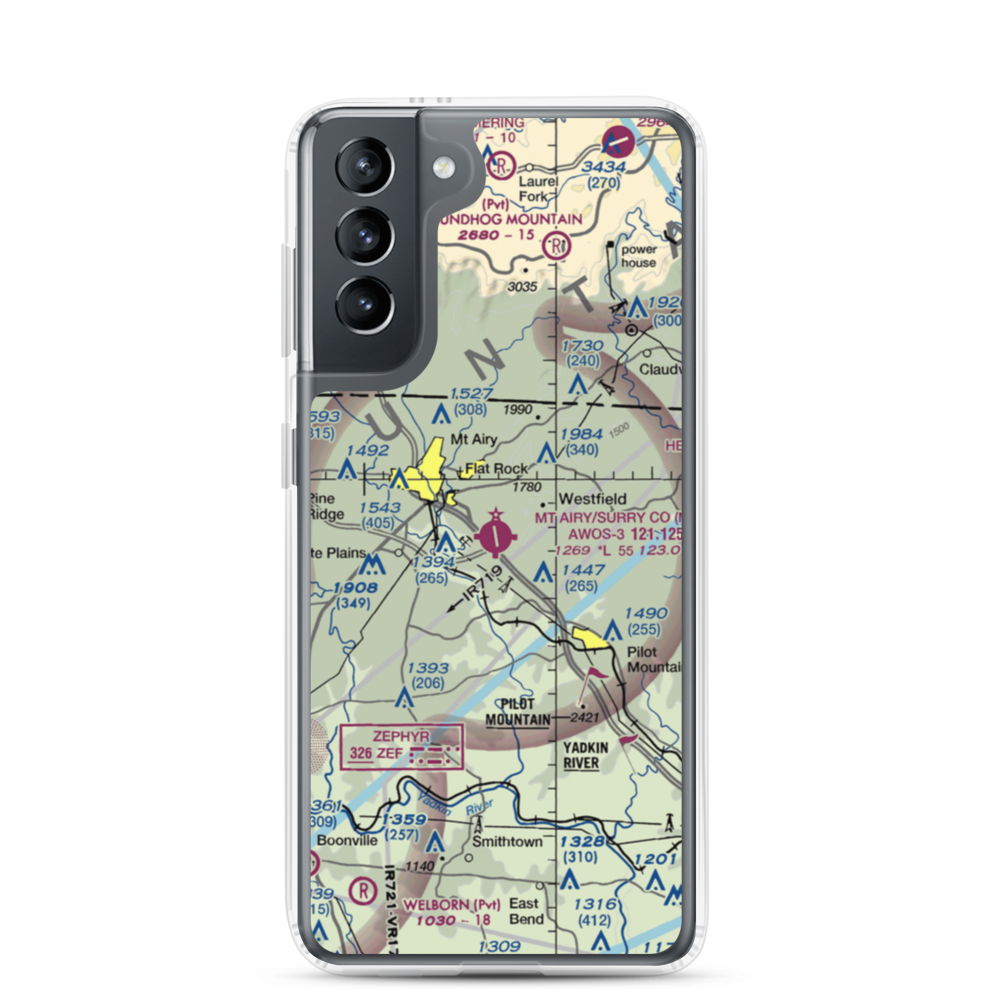 Mount Airy Surry County Airport (MWK) VFR Sectional Samsung Case Samsung Galaxy S21 model shown