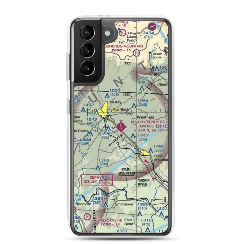 Mount Airy Surry County Airport (MWK) VFR Sectional Samsung Case Samsung Galaxy S21 Plus model shown