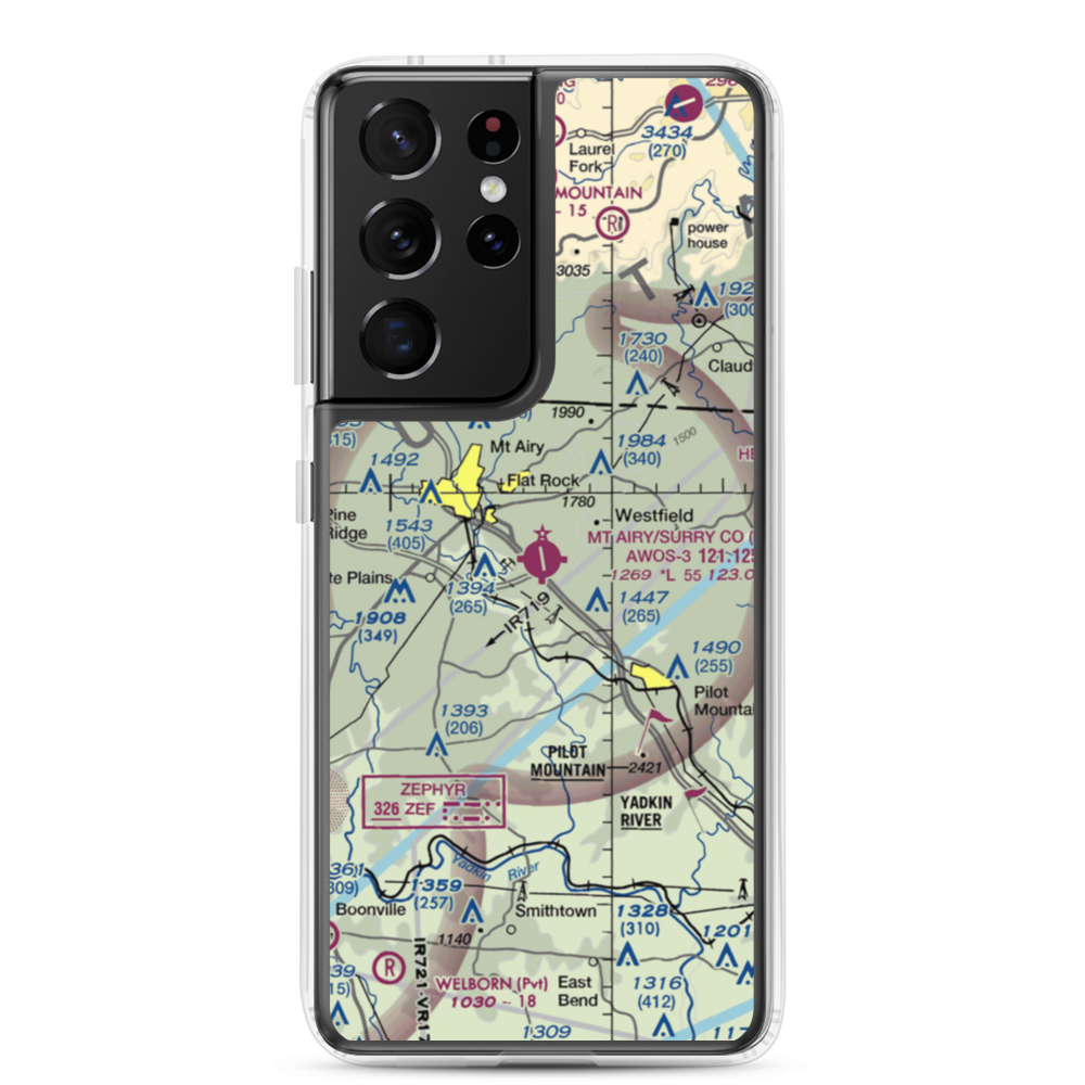 Mount Airy Surry County Airport (MWK) VFR Sectional Samsung Case Samsung Galaxy S21 Ultra model shown