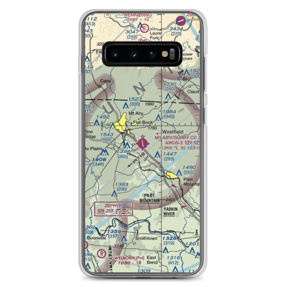 Mount Airy Surry County Airport (MWK) VFR Sectional Samsung Case Samsung Galaxy S10+ model shown