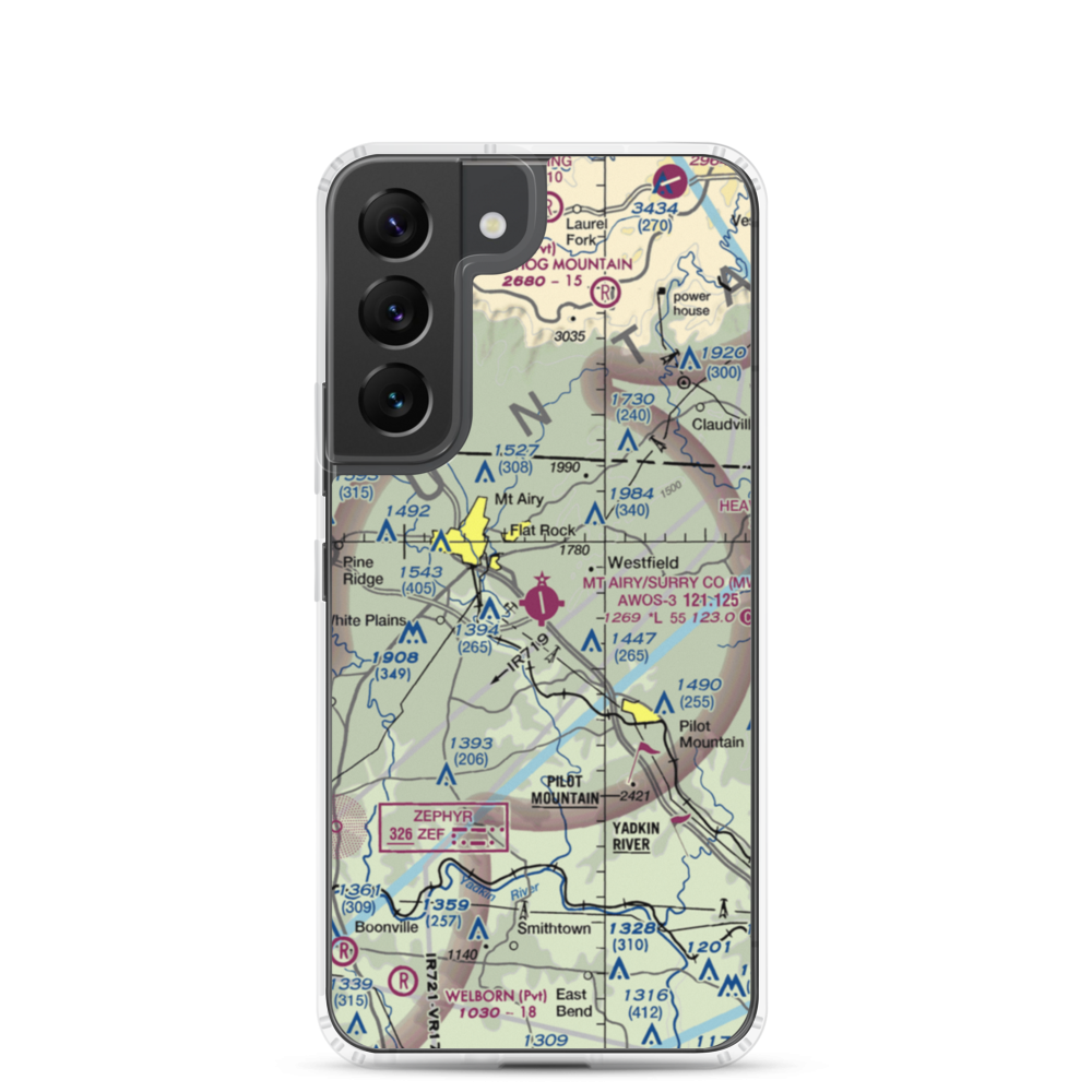 Mount Airy Surry County Airport (MWK) VFR Sectional Samsung Case Samsung Galaxy S22 model shown