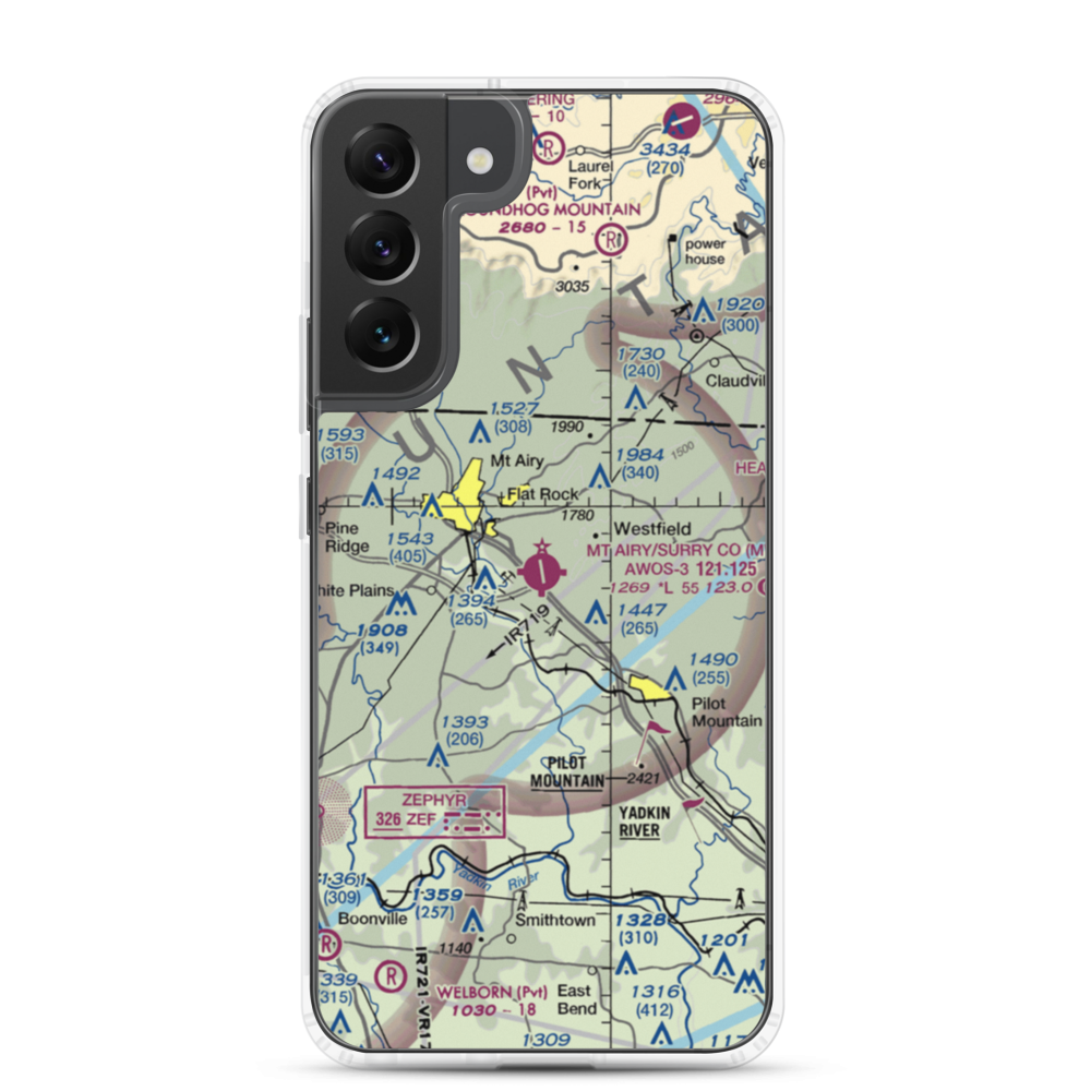 Mount Airy Surry County Airport (MWK) VFR Sectional Samsung Case Samsung Galaxy S22 Plus model shown