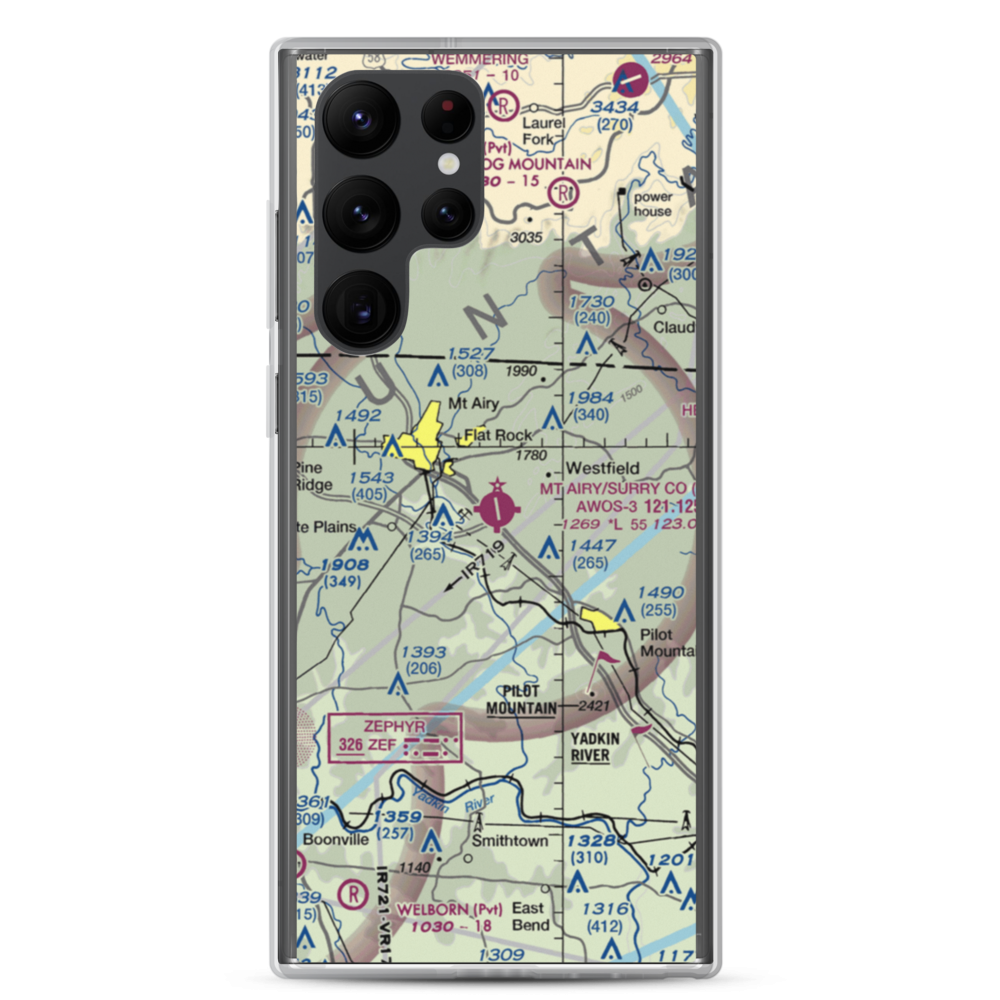 Mount Airy Surry County Airport (MWK) VFR Sectional Samsung Case Samsung Galaxy S22 Ultra model shown
