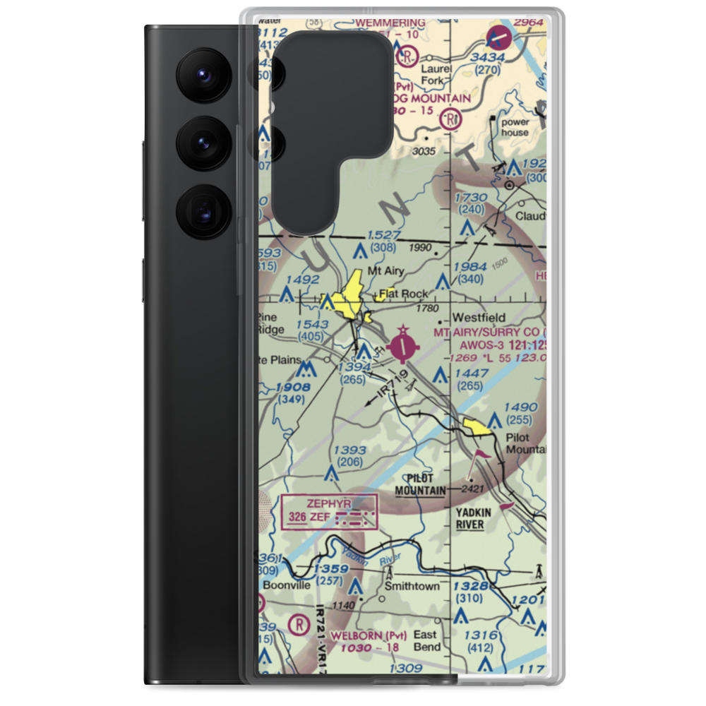 Mount Airy Surry County Airport (MWK) VFR Sectional Samsung Case Samsung Galaxy S22 Ultra model shown