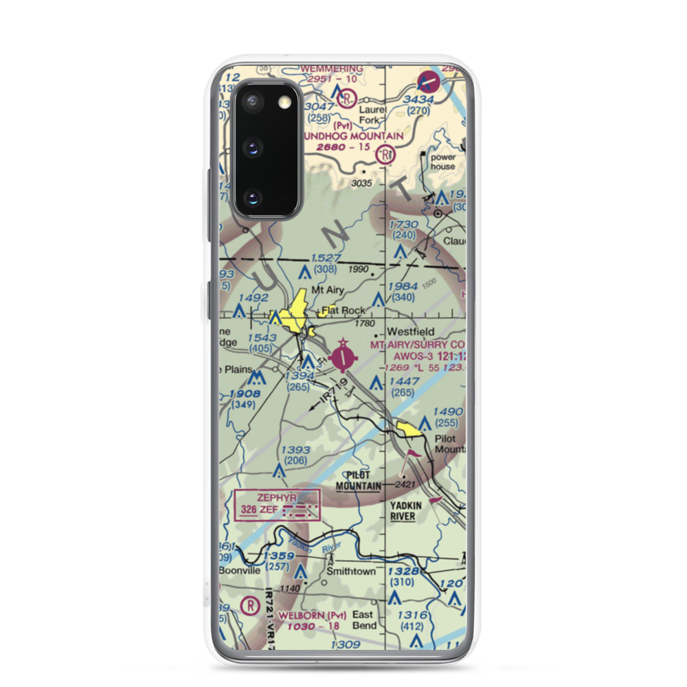 Mount Airy Surry County Airport (MWK) VFR Sectional Samsung Case Samsung Galaxy S20 model shown