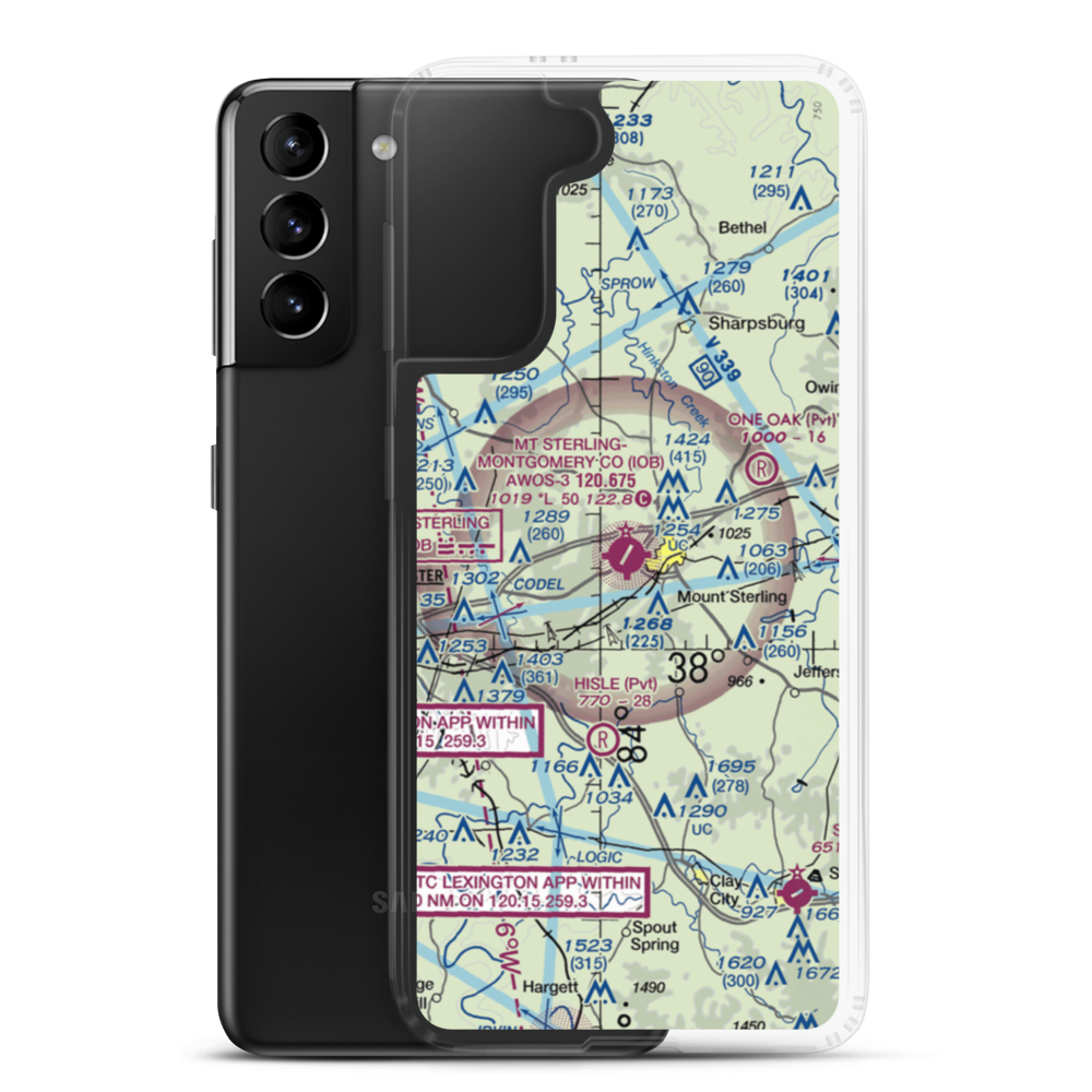 Mount Sterling Montgomery County Airport (IOB) VFR Sectional Samsung Case Samsung Galaxy S21 Plus model shown