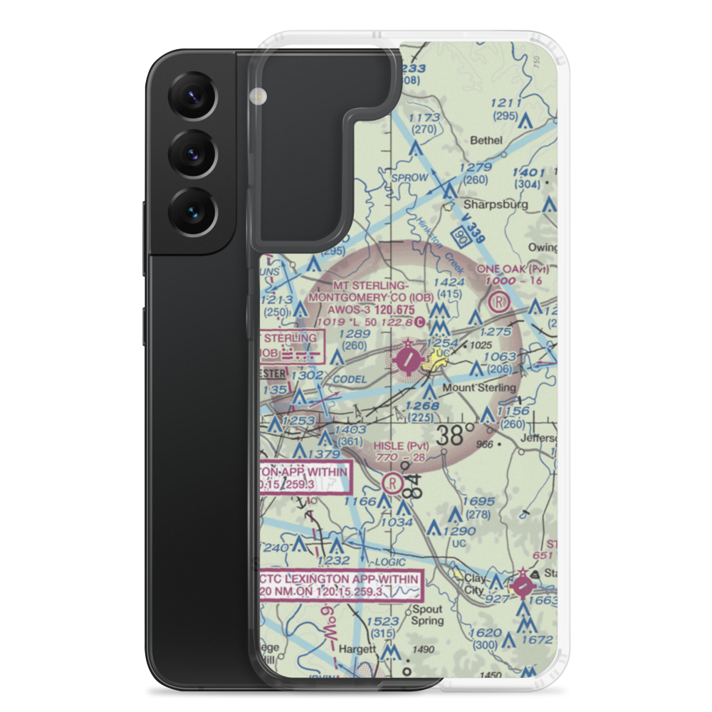Mount Sterling Montgomery County Airport (IOB) VFR Sectional Samsung Case Samsung Galaxy S22 Plus model shown