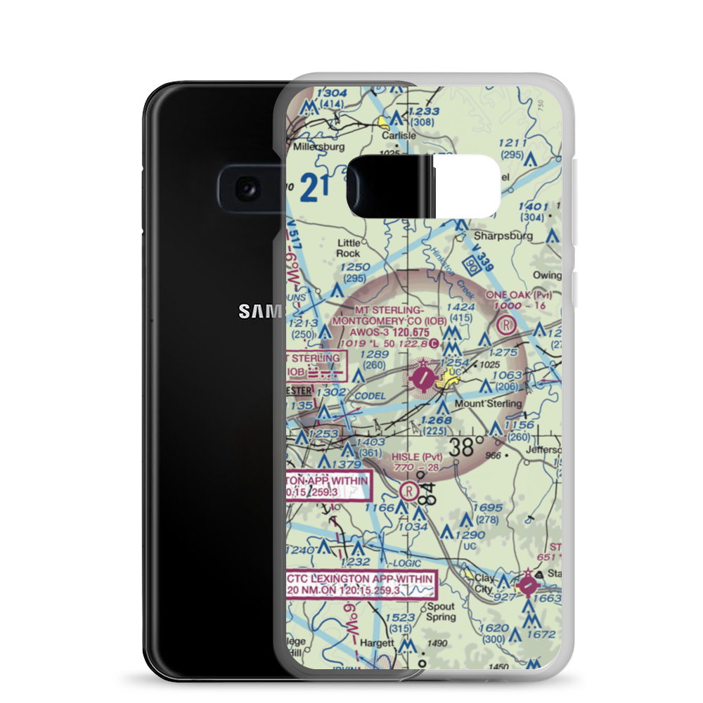 Mount Sterling Montgomery County Airport (IOB) VFR Sectional Samsung Case Samsung Galaxy S10e model shown