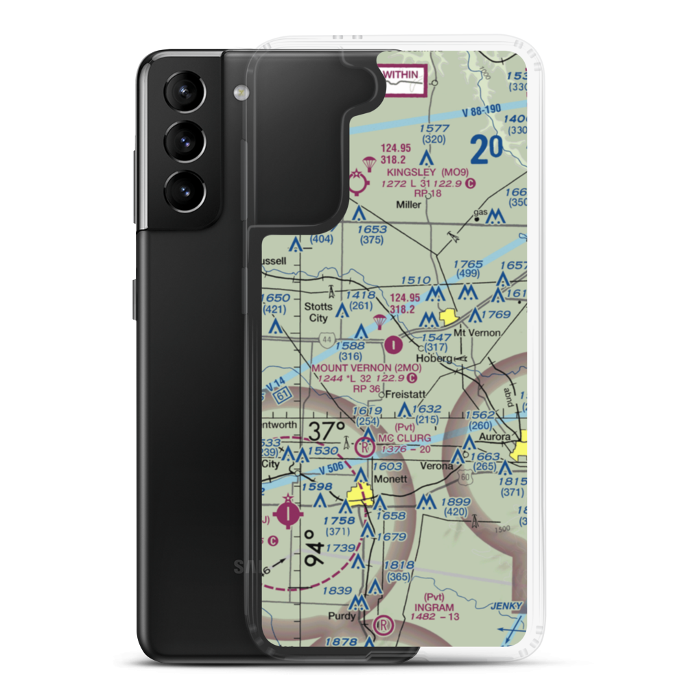 Mount Vernon Municipal Airport (2MO) VFR Sectional Samsung Case Samsung Galaxy S21 Plus model shown
