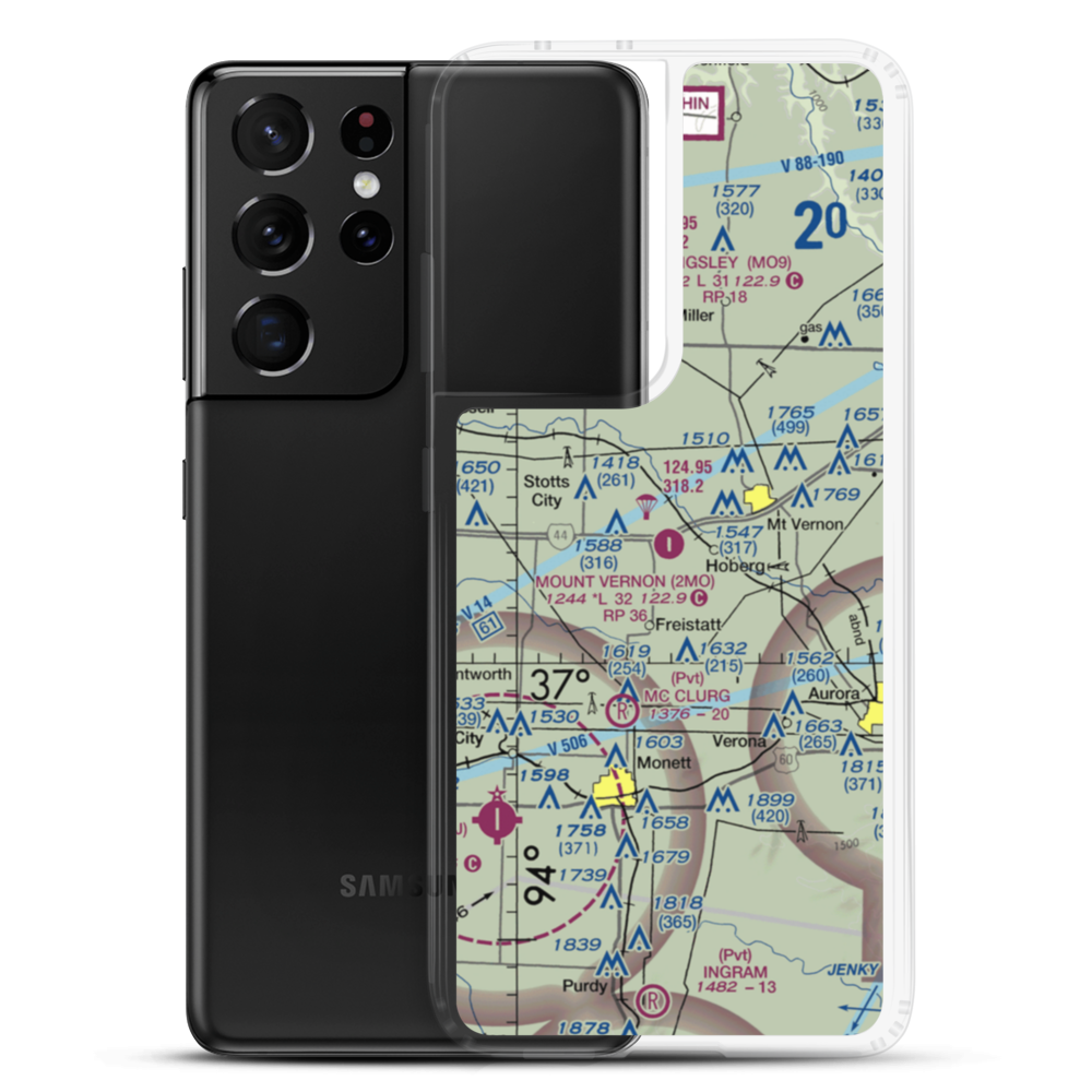 Mount Vernon Municipal Airport (2MO) VFR Sectional Samsung Case Samsung Galaxy S21 Ultra model shown