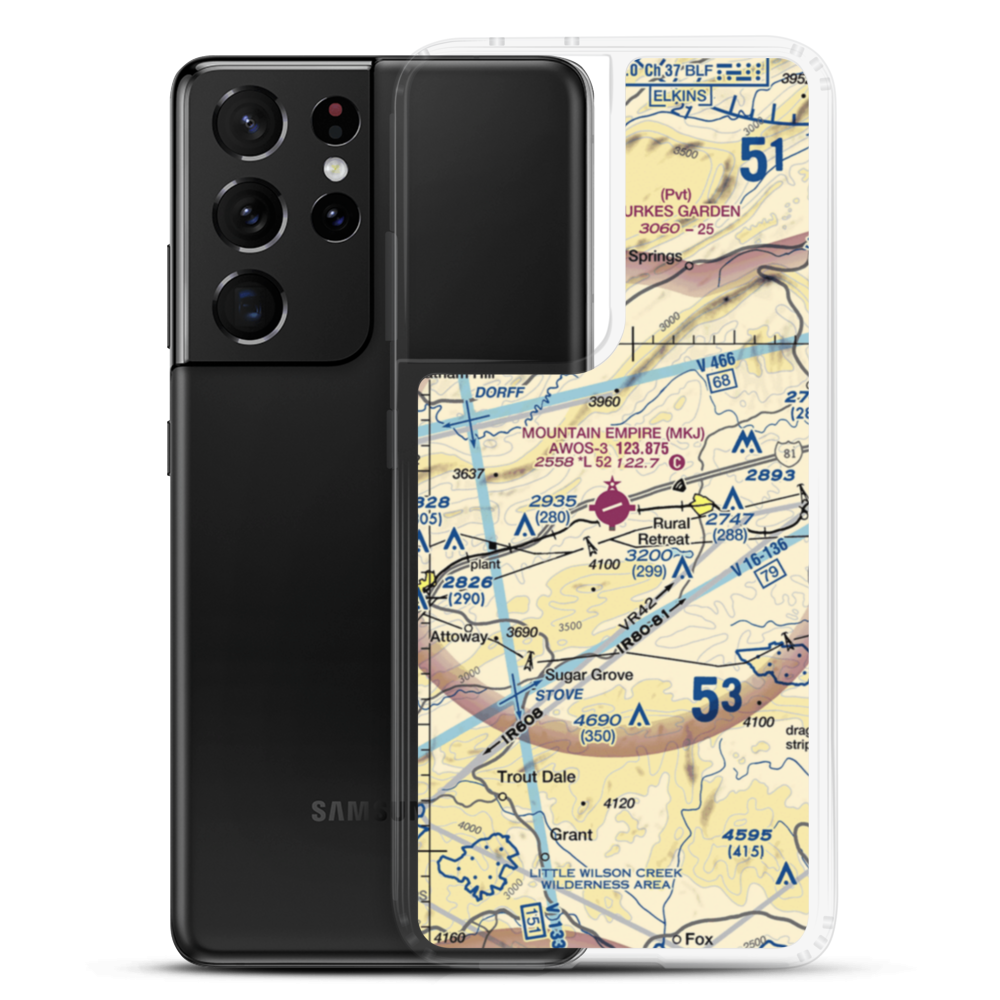 Mountain Empire Airport (MKJ) VFR Sectional Samsung Case Samsung Galaxy S21 Ultra model shown