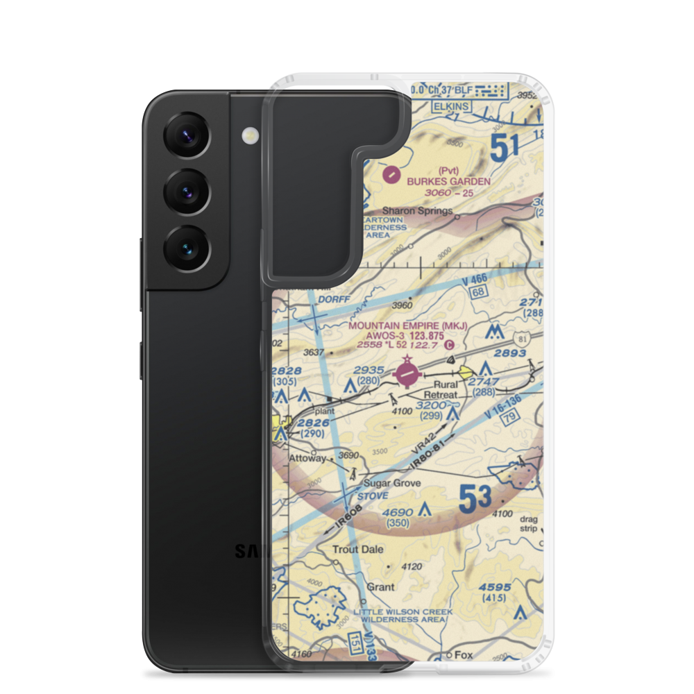 Mountain Empire Airport (MKJ) VFR Sectional Samsung Case Samsung Galaxy S22 model shown