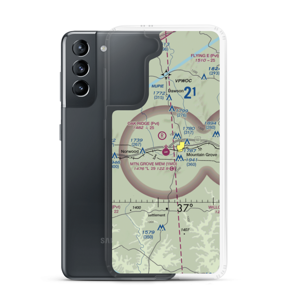 Mountain Grove Memorial Airport (1MO) VFR Sectional Samsung Case Samsung Galaxy S21 model shown