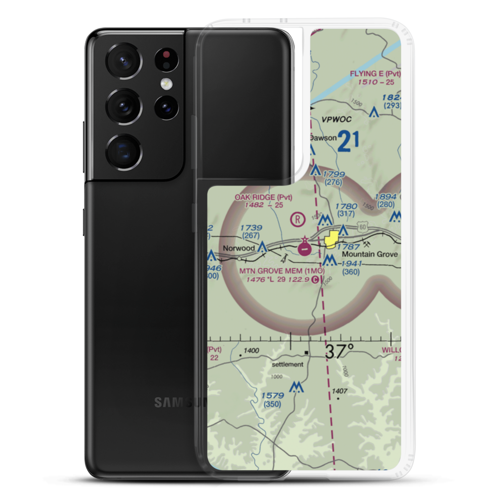 Mountain Grove Memorial Airport (1MO) VFR Sectional Samsung Case Samsung Galaxy S21 Ultra model shown