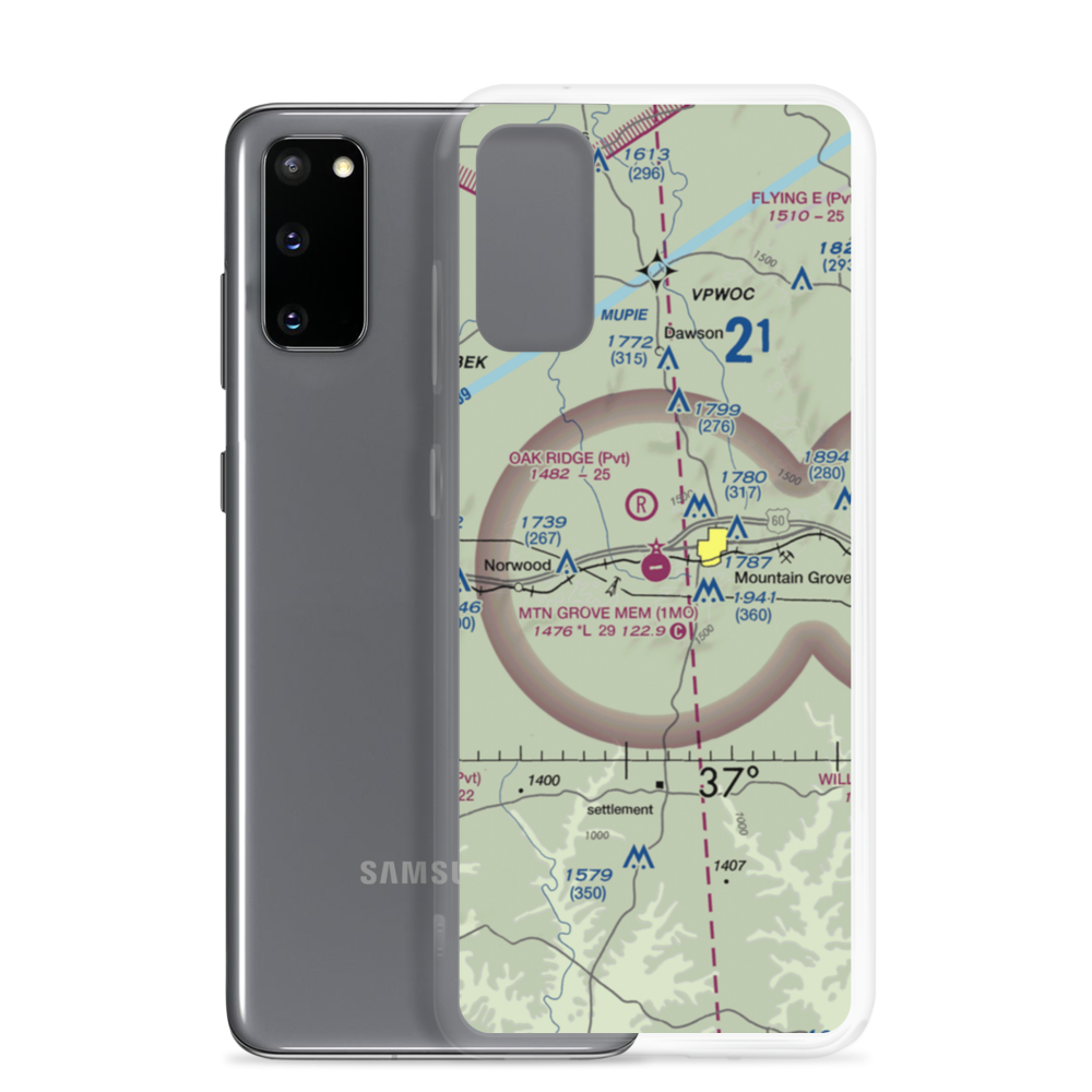 Mountain Grove Memorial Airport (1MO) VFR Sectional Samsung Case Samsung Galaxy S20 model shown