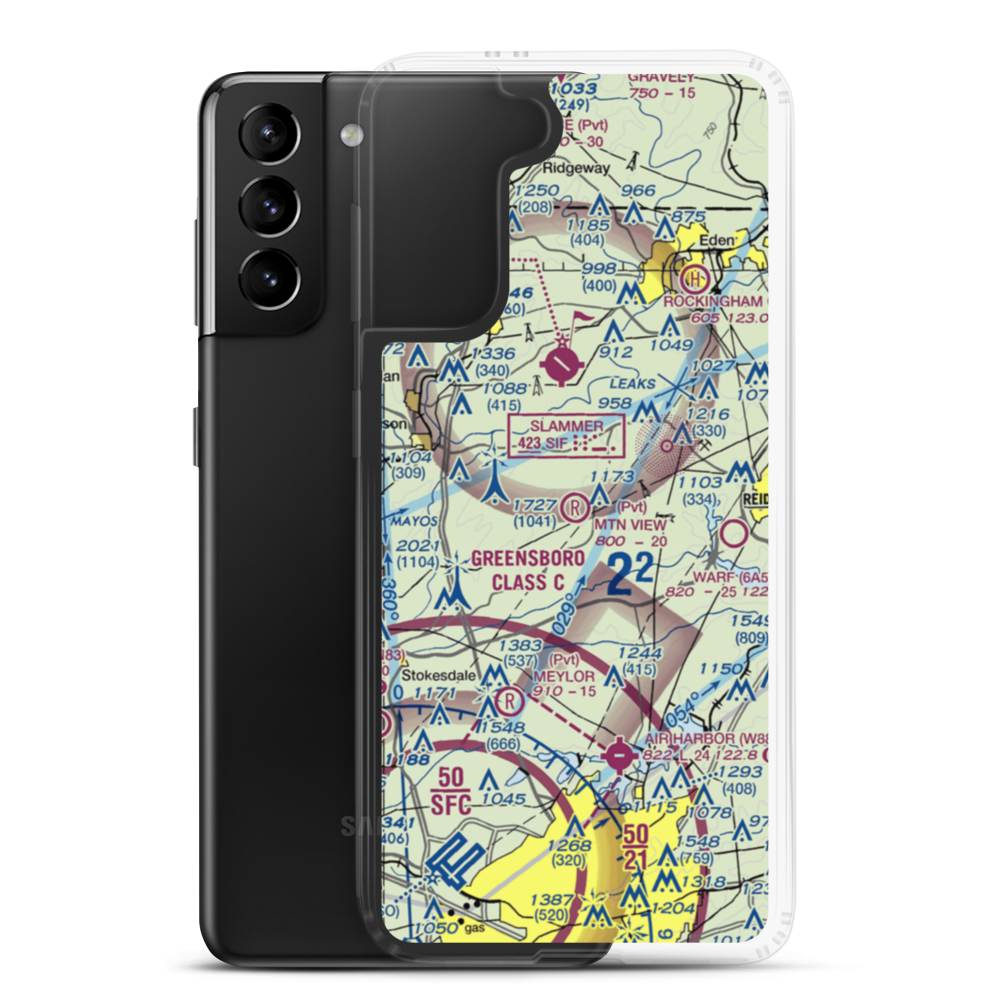 Mountain View Aerodrome (NC37) VFR Sectional Samsung Case Samsung Galaxy S21 Plus model shown