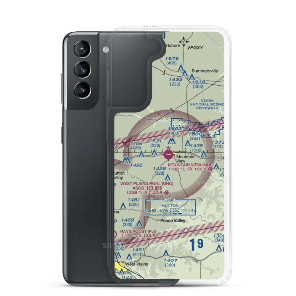 Mountain View Airport (MNF) VFR Sectional Samsung Case Samsung Galaxy S21 model shown