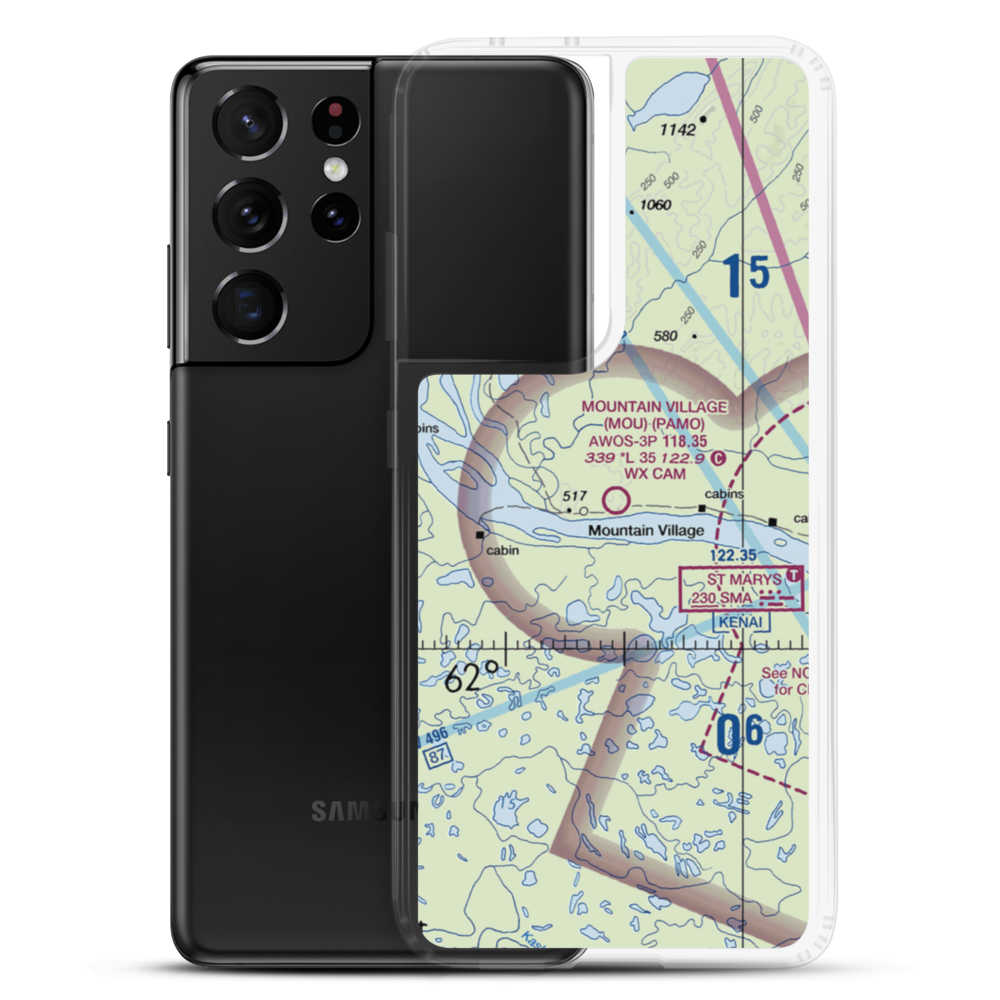 Mountain Village Airport (MOU) VFR Sectional Samsung Case Samsung Galaxy S21 Ultra model shown