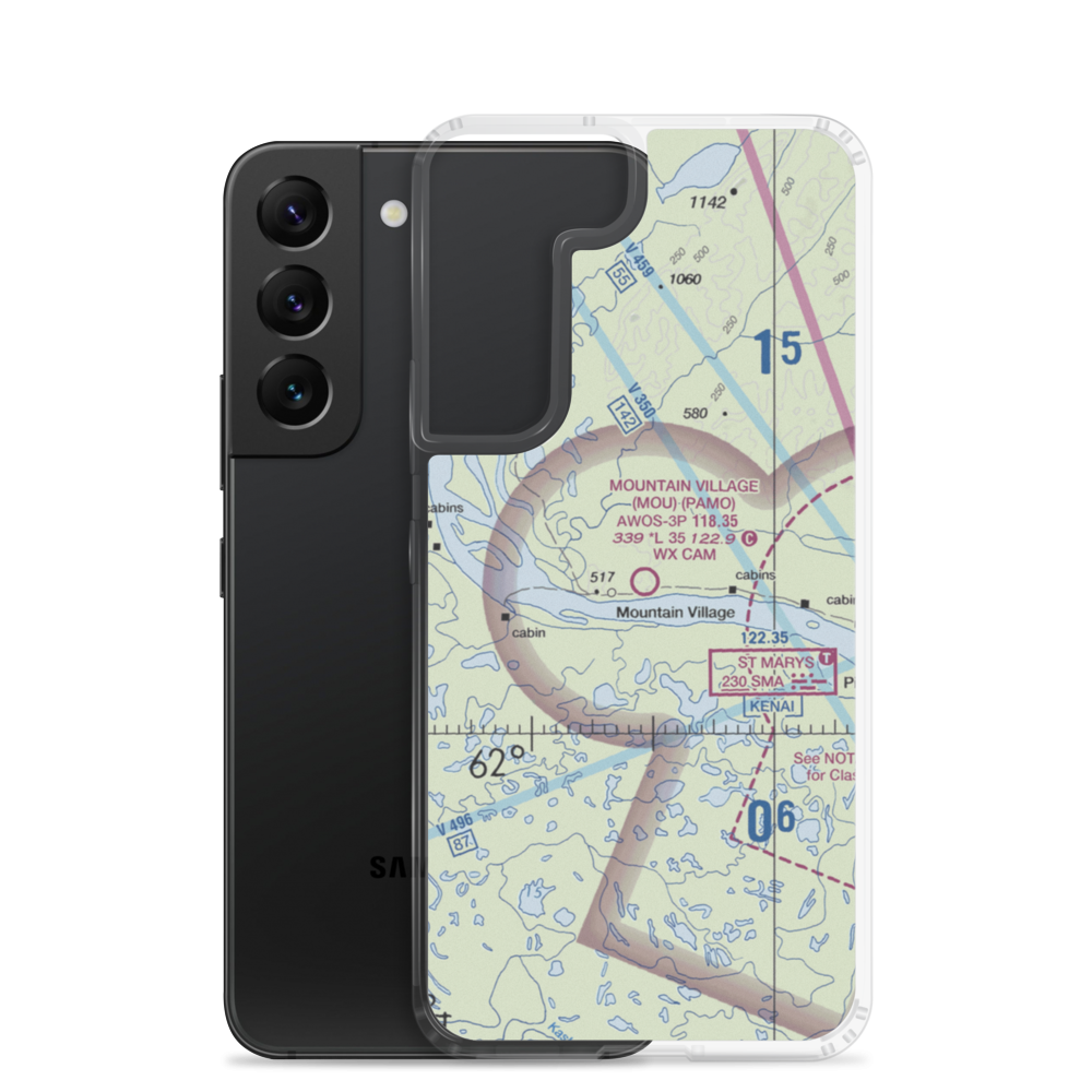 Mountain Village Airport (MOU) VFR Sectional Samsung Case Samsung Galaxy S22 model shown