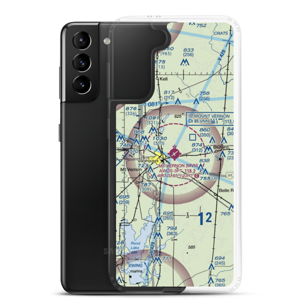 Mt. Vernon Outland Airport (MVN) VFR Sectional Samsung Case Samsung Galaxy S21 Plus model shown