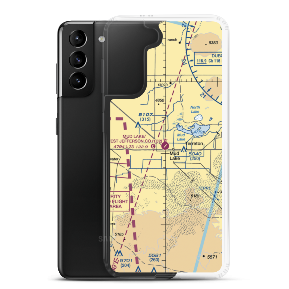 Mud Lake/West Jefferson County/ Airport (1U2) VFR Sectional Samsung Case Samsung Galaxy S21 Plus model shown