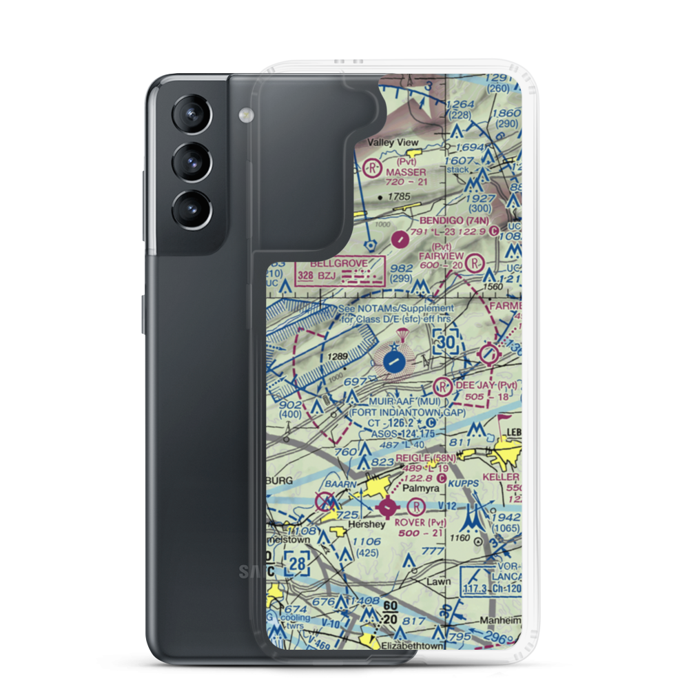 Muir Army Air Field (Fort Indiantown Gap) Airport (MUI) VFR Sectional Samsung Case Samsung Galaxy S21 model shown