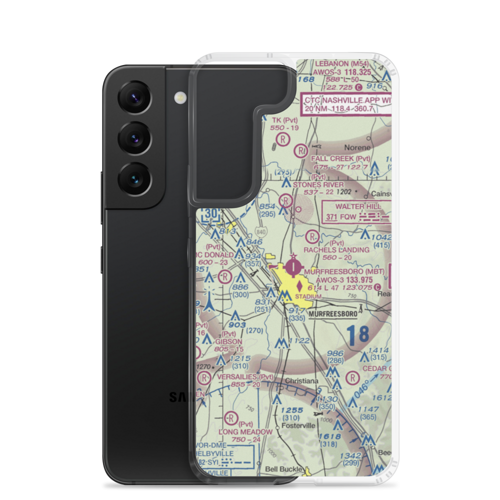 Murfreesboro Municipal Airport (MBT) VFR Sectional Samsung Case Samsung Galaxy S22 model shown