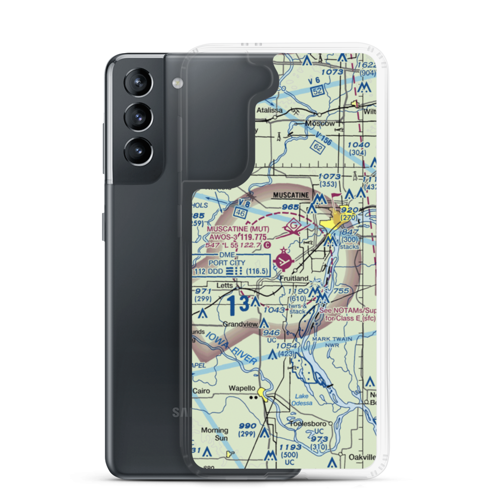 Muscatine Municipal Airport (MUT) VFR Sectional Samsung Case Samsung Galaxy S21 model shown