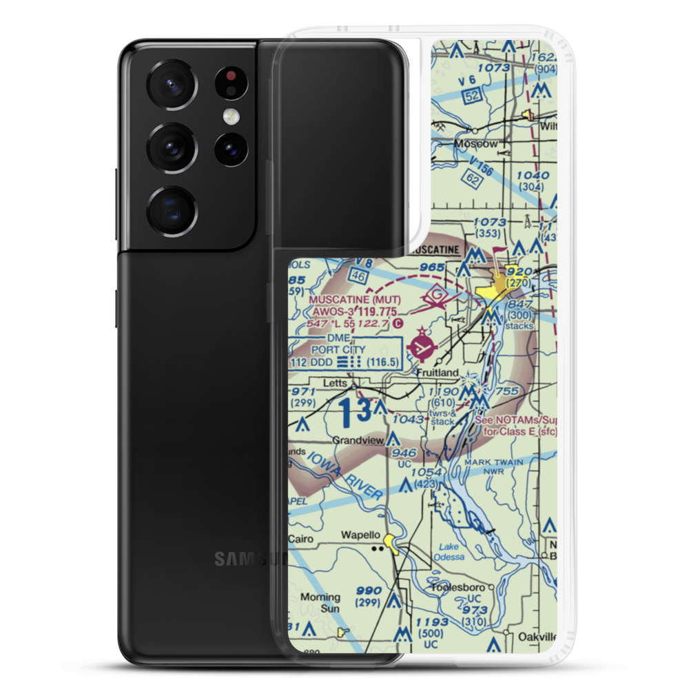Muscatine Municipal Airport (MUT) VFR Sectional Samsung Case Samsung Galaxy S21 Ultra model shown