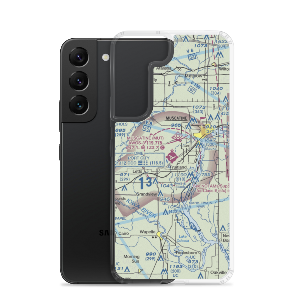 Muscatine Municipal Airport (MUT) VFR Sectional Samsung Case Samsung Galaxy S22 model shown