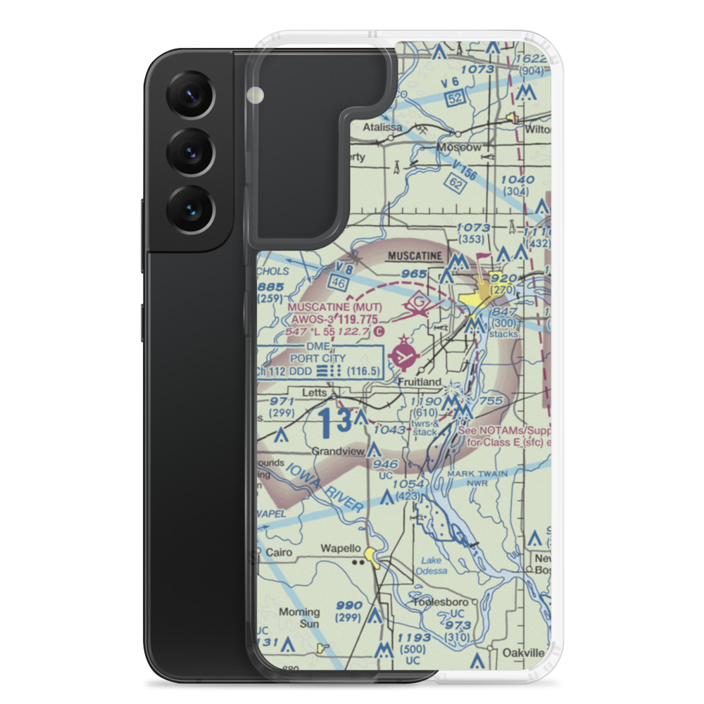 Muscatine Municipal Airport (MUT) VFR Sectional Samsung Case Samsung Galaxy S22 Plus model shown