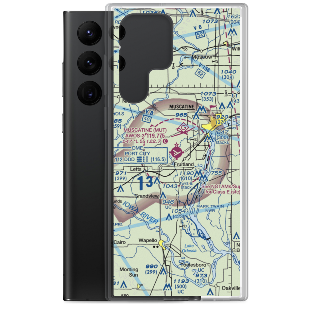 Muscatine Municipal Airport (MUT) VFR Sectional Samsung Case Samsung Galaxy S22 Ultra model shown