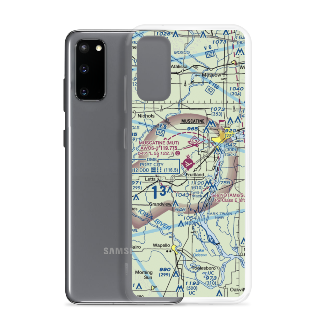 Muscatine Municipal Airport (MUT) VFR Sectional Samsung Case Samsung Galaxy S20 model shown