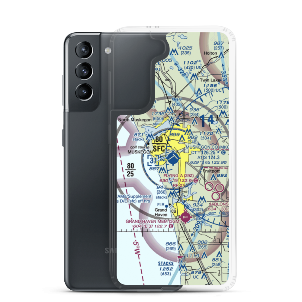 Muskegon County Airport (MKG) VFR Sectional Samsung Case Samsung Galaxy S21 model shown