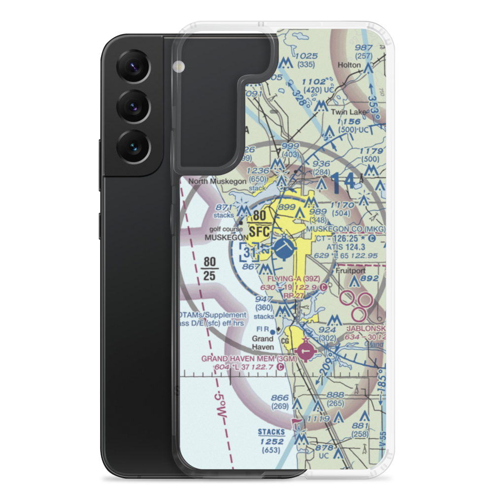 Muskegon County Airport (MKG) VFR Sectional Samsung Case Samsung Galaxy S22 Plus model shown