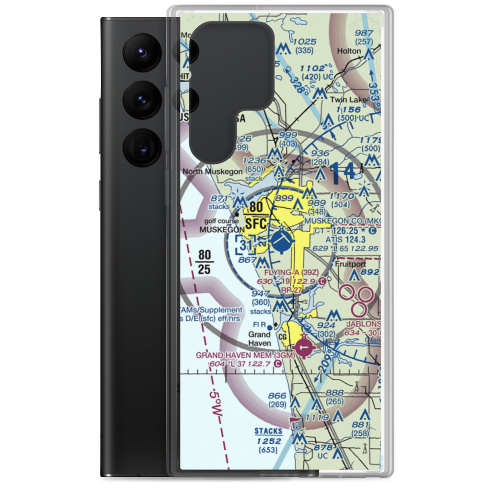 Muskegon County Airport (MKG) VFR Sectional Samsung Case Samsung Galaxy S22 Ultra model shown
