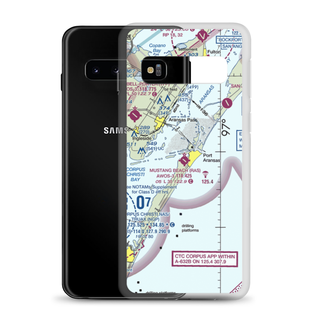 Mustang Beach Airport (RAS) VFR Sectional Samsung Case Samsung Galaxy S10 model shown