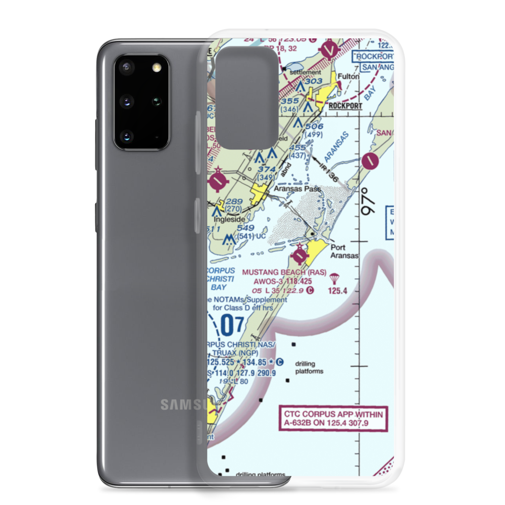 Mustang Beach Airport (RAS) VFR Sectional Samsung Case Samsung Galaxy S20 Plus model shown