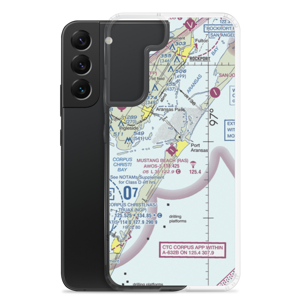 Mustang Beach Airport (RAS) VFR Sectional Samsung Case Samsung Galaxy S22 Plus model shown