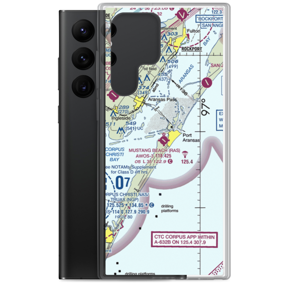 Mustang Beach Airport (RAS) VFR Sectional Samsung Case Samsung Galaxy S22 Ultra model shown