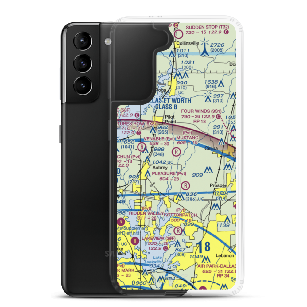 Mustang Community Airfield (XS60) VFR Sectional Samsung Case Samsung Galaxy S21 Plus model shown