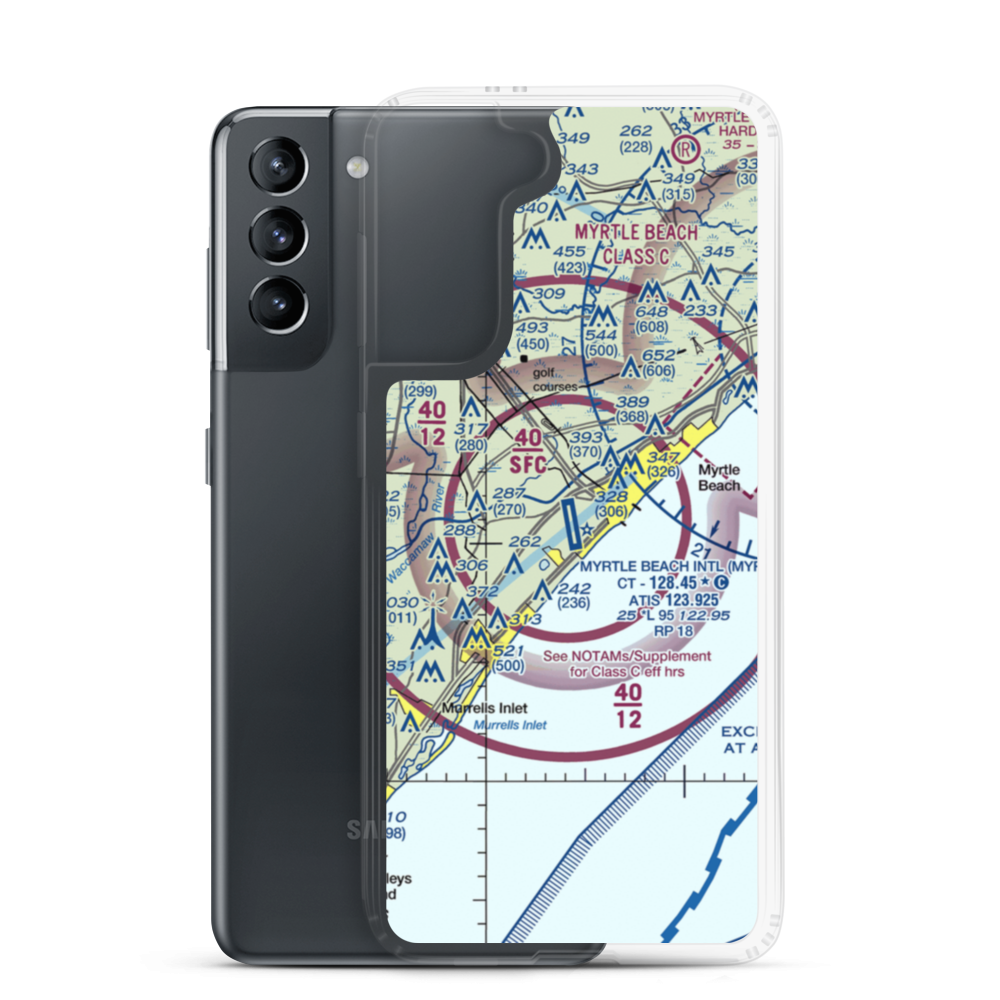 Myrtle Beach International Airport (MYR) VFR Sectional Samsung Case Samsung Galaxy S21 model shown