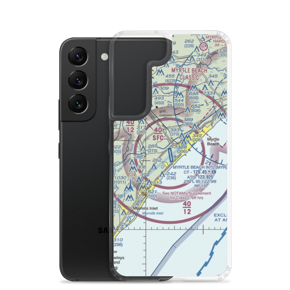 Myrtle Beach International Airport (MYR) VFR Sectional Samsung Case Samsung Galaxy S22 model shown