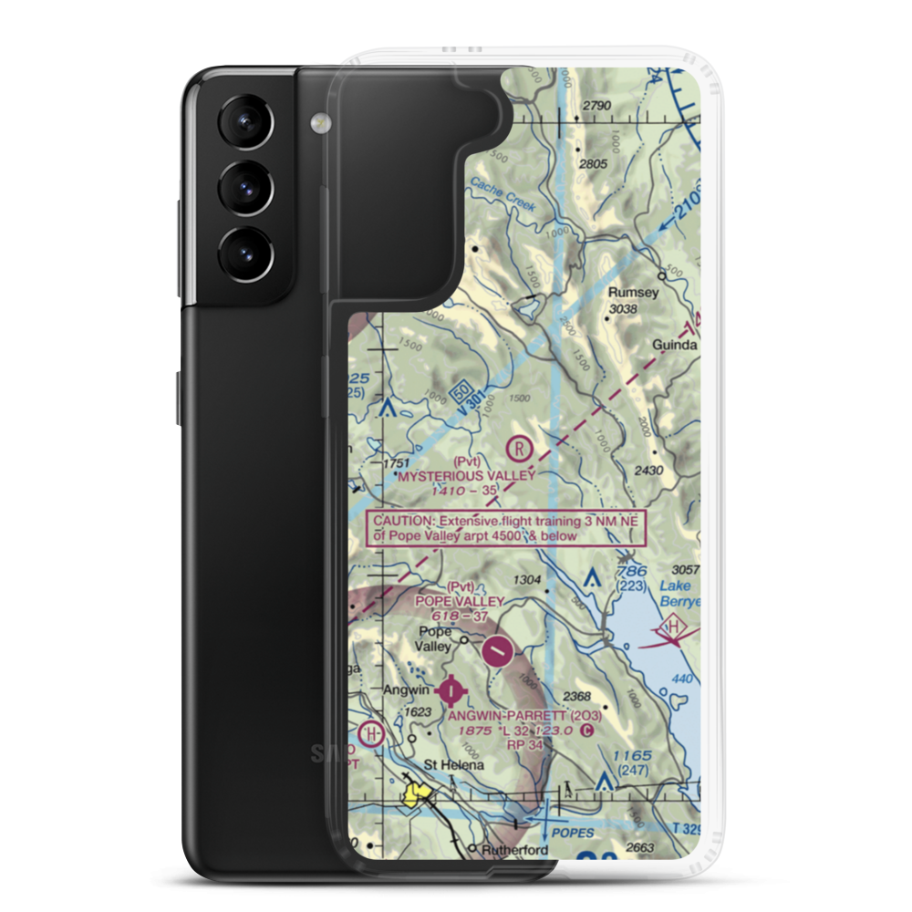 Mysterious Valley Airport (20CL) VFR Sectional Samsung Case Samsung Galaxy S21 Plus model shown