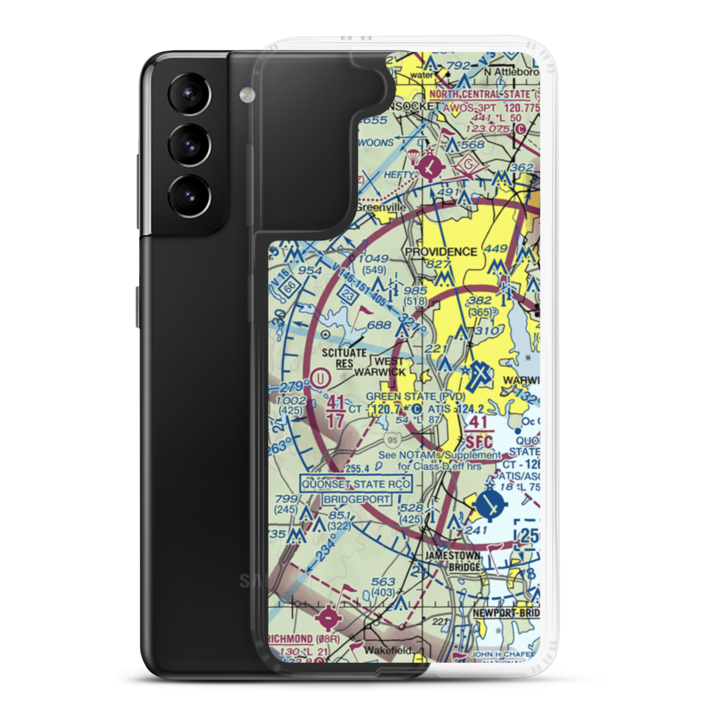 Mystery Farm Airport (RI20) VFR Sectional Samsung Case Samsung Galaxy S21 Plus model shown