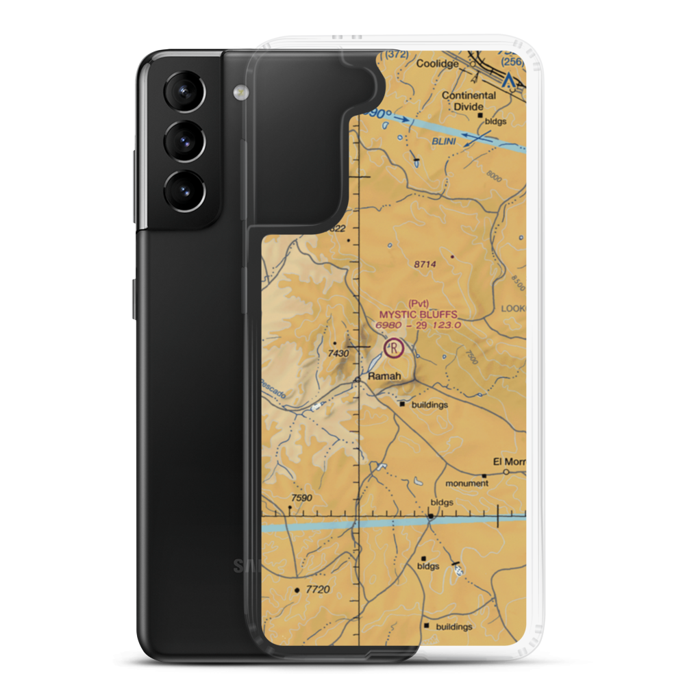 Mystic Bluffs Airport (NM56) VFR Sectional Samsung Case Samsung Galaxy S21 Plus model shown