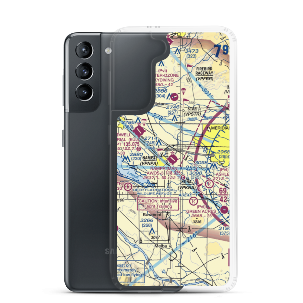 Nampa Municipal Airport (MAN) VFR Sectional Samsung Case Samsung Galaxy S21 model shown