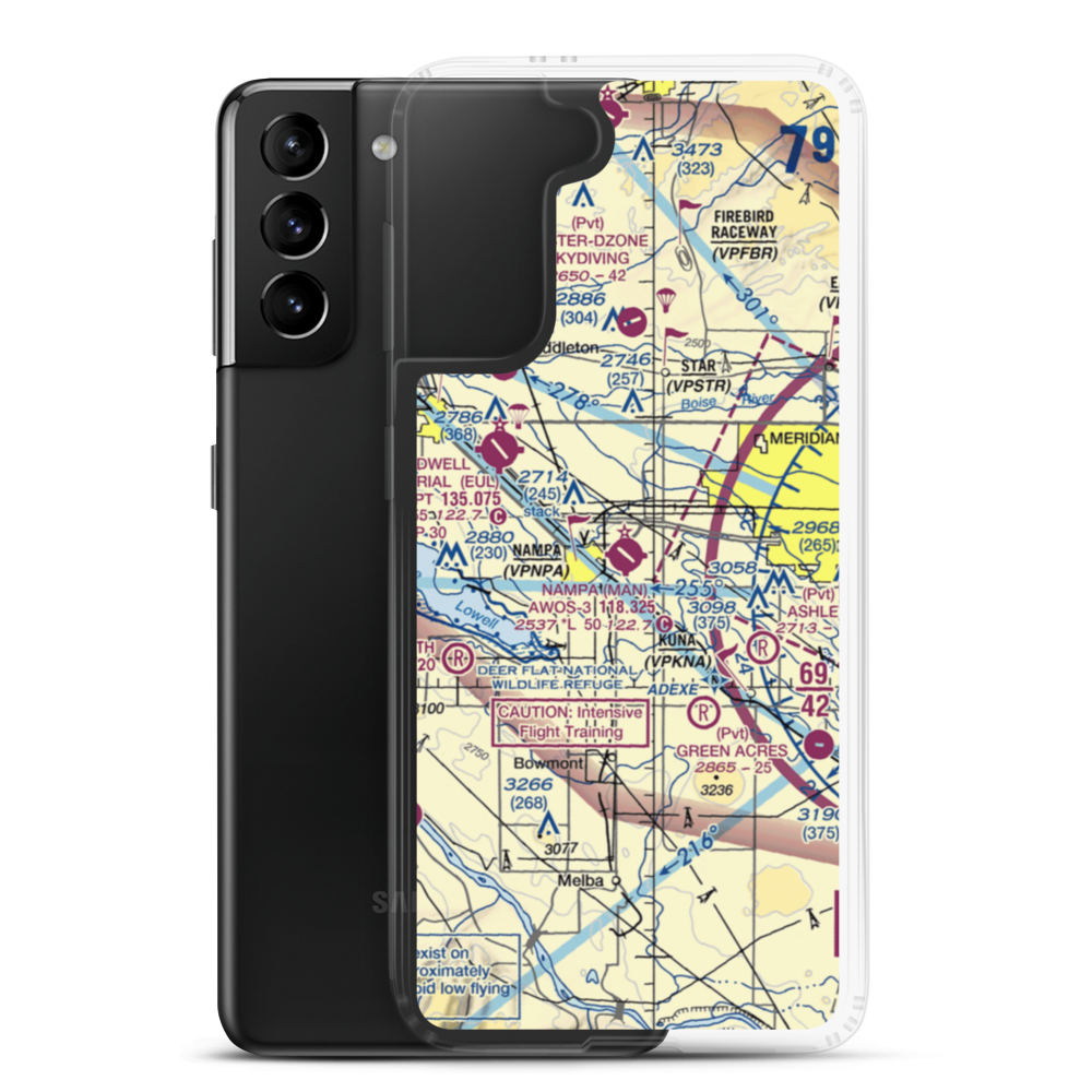 Nampa Municipal Airport (MAN) VFR Sectional Samsung Case Samsung Galaxy S21 Plus model shown